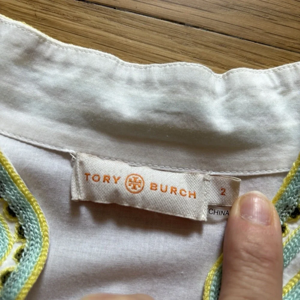 Tory Burch Long Sleeve Embroidered Tunic Isla‎ Collins Stripe Top 2 Cotton Chic